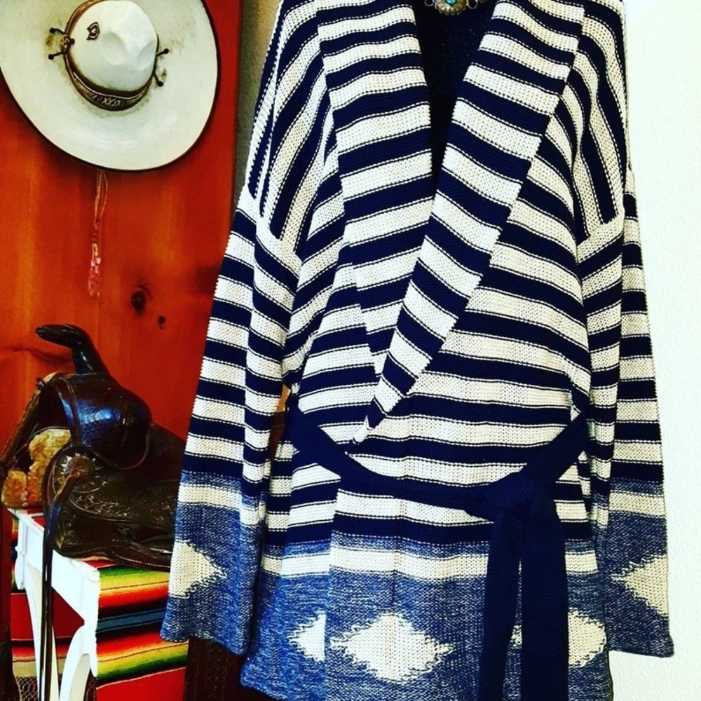 Ralph Lauren Blue and White Patterned Cardigan